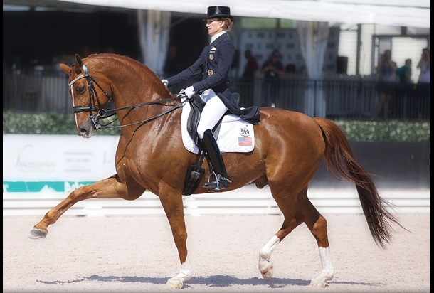 Lisa Wilcox riding a chestnut horse